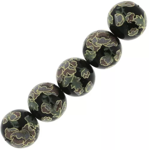 Cuenta Japonesa Tensha de resina - Decal Miyuki 12 mm - Negro - Rose - Dorado x1