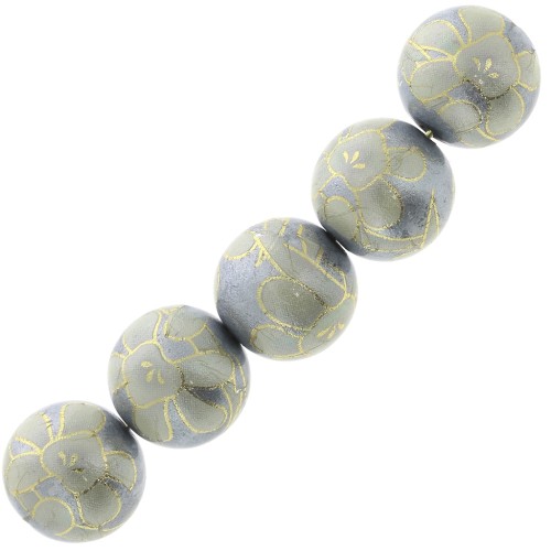Cuenta Japonesa Tensha de resina - Decal Miyuki 12 mm - Gris - Crème - Dorado x1