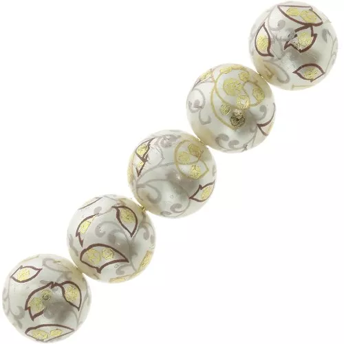 Cuenta Japonesa Tensha de resina - Decal Miyuki 12 mm - Crème - Marron - Dorado x1
