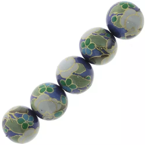 Cuenta Japonesa Tensha de resina - Decal Miyuki 14 mm - Azul - Vert - Dorado x1
