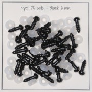 Ojos con seguridad de plástico - para peluche y amigurumi 6 mm Negro x20 paires