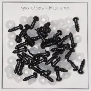Ojos con seguridad de plástico - para peluche y amigurumi 6 mm Negro x20 paires