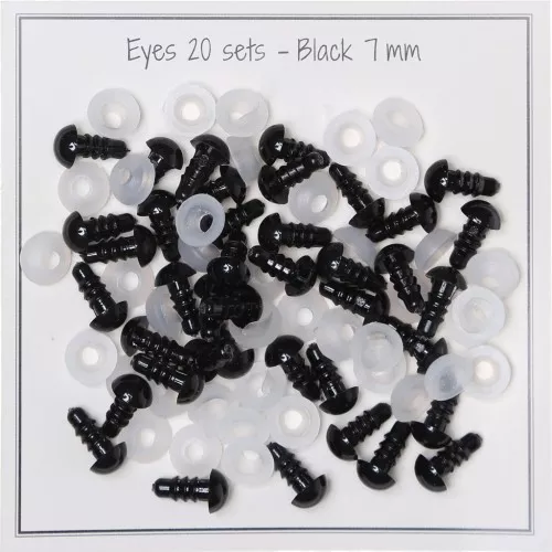 Ojos con seguridad de plástico - para peluche y amigurumi 7 mm Negro x20 paires