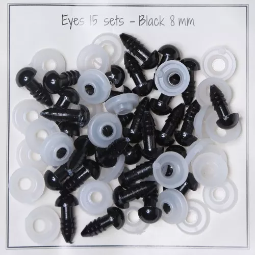 Ojos con seguridad de plástico - para peluche y amigurumi 8 mm Negro x15 paires