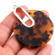 Colgante - pendientes design 57x44 mm De Concha De Tortuga- Marron - Negro x1