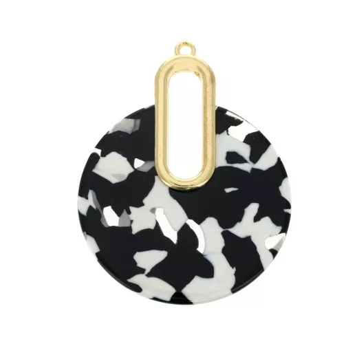 Colgante - pendientes design 57x44 mm De Concha De Tortuga- Negro - Blanco x1