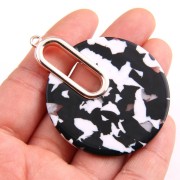 Colgante - pendientes design 57x44 mm De Concha De Tortuga- Negro - Blanco x1