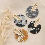 Colgante - pendientes design 57x44 mm De Concha De Tortuga- Negro - Blanco x1