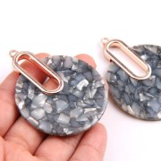 Colgante - pendientes design 57x44 mm De Concha De Tortuga Gris - Blanco nacarado