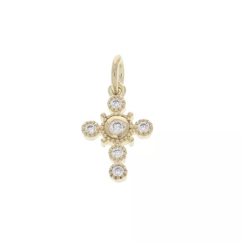Dije cruz con óxido de zirconio & anilla cerrada 14x9mm Crystal Chapado de Oro 3 micras x1