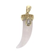 Colgante diente tiburón piedra gema 26x10mm Quartz Rose Chapado de Oro 3 micras x1|raw }}
