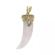 Colgante diente tiburón piedra gema 26x10mm Quartz Rose Chapado de Oro 3 micras x1