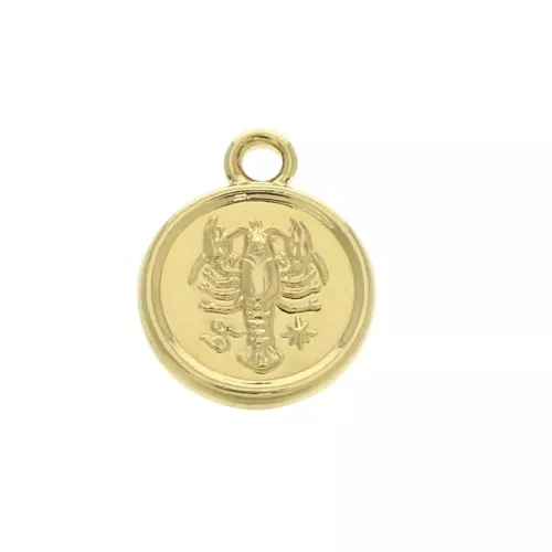 Dije redondo - signo del zodiaco Cancer 10x8 mm - Chapado de oro 3 micras x1