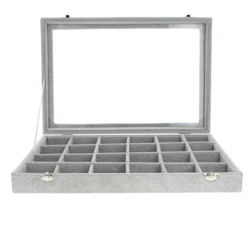 Organizador de joyas 35x24x5 cm - 24 compartiments - imitation velours - Gris x1