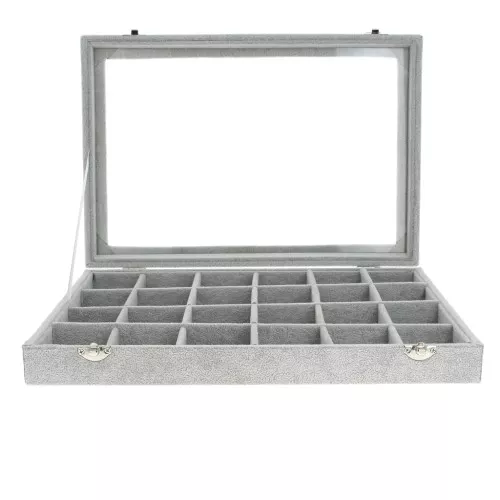 Organizador de joyas 35x24x5 cm - 24 compartiments - imitation velours - Gris x1