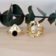 Anillo ajustable triple con engaste para cabuchón 6mm - Chapado de Oro 3 micras x1