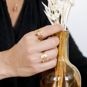 Anillo ajustable étnico cabuchón fondo plano Chapado de Oro 3 micras x1