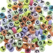 Surdido de 200 cuentas letras redondas alfabeto 7 mm Multicolore Pastel - Negro