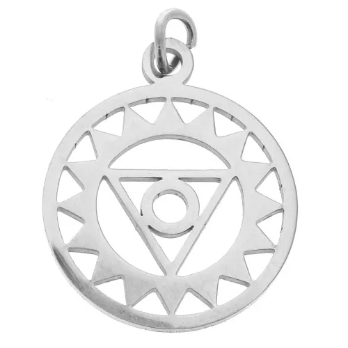 Colgante redondo - medalla 22x19 mm Chakra n°5 - Garganta - Acero inoxidable x1