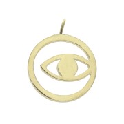 Dije redondo - ojo calado 14x11.5mm con anillo abierto- Acero inox Dorado x1