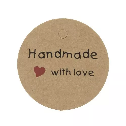 Etiquetas redondas 45 mm - Handmade with love - Kraft x20