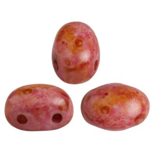 Cuentas de vidrio Samos® por Puca® 7x5 mm Opaque Rosa Spotted x10g