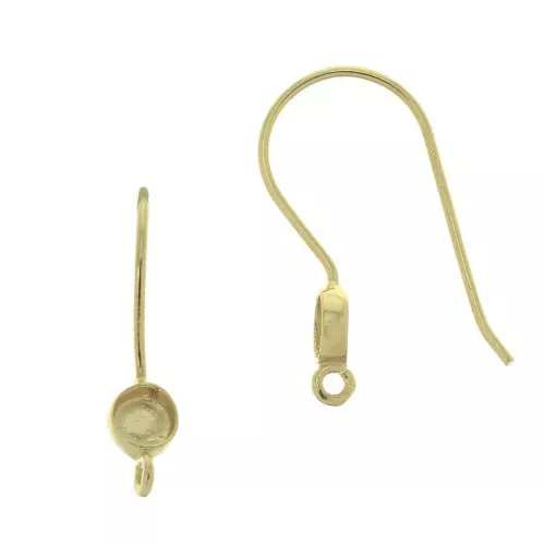 Ganchos pendientes redondos para cabuchón 4 mm - de Plata 925 Dorado con oro fino x2