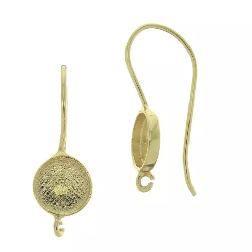 Ganchos pendientes redondos para cabuchón 8 mm - de Plata 925 Dorado con oro fino x2