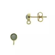 Ganchos pendientes redondos para cabuchón 4 mm de Plata 925 Dorado con oro fino x2