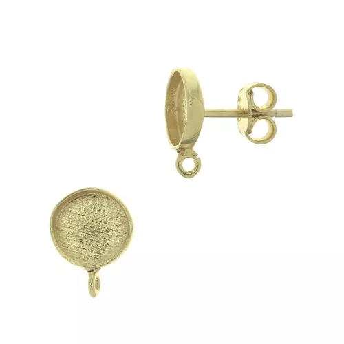 Ganchos pendientes redondos para cabuchón 8 mm - de Plata 925 Dorado con oro fino x2
