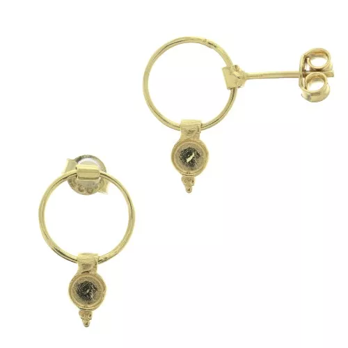 Ganchos pendientes círculo calado - para cabuchón 4 mm de Plata 925 Dorado con oro fino x2