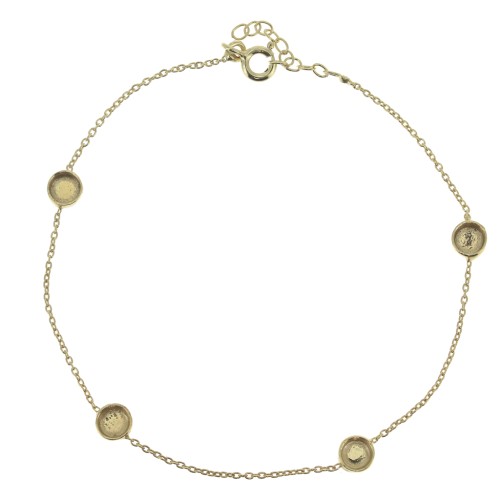 Pulsera Forçat 195 mm - engastes cabuchones 4mm de Plata 925 Dorado oro fino x1