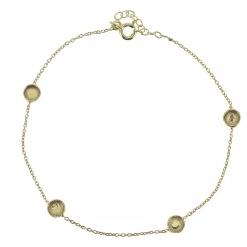 Pulsera Forçat 195 mm - engastes cabuchones 4mm de Plata 925 Dorado oro fino x1