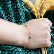 Pulsera Forçat 195 mm - engastes cabuchones 4mm de Plata 925 Dorado oro fino x1