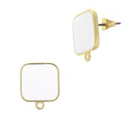 Ganchos pendientes cuadrado en resina epoxi 17x15 mm Dorado oro fino Blanco x2