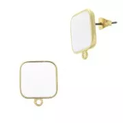 Ganchos pendientes cuadrado en resina epoxi 17x15 mm Dorado oro fino Blanco x2