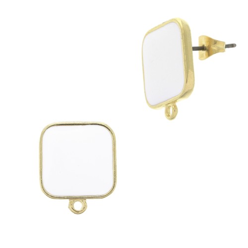 Ganchos pendientes cuadrado en resina epoxi 17x15 mm Dorado oro fino Blanco x2