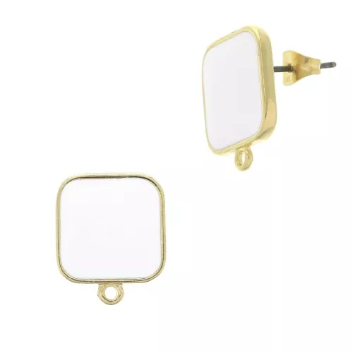 Ganchos pendientes cuadrado en resina epoxi 17x15 mm Dorado oro fino Blanco x2