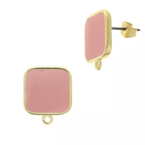 Ganchos pendientes cuadrado en resina epoxi 17x15 mm - Dorado con oro fino - Light Coral x2
