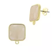 Ganchos pendientes cuadrado en resina epoxi 17x15 mm - Dorado con oro fino - White pearl x2