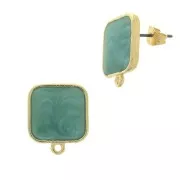 Ganchos pendientes cuadrado & resina epoxi 17x15mm Dorado con oro fino - Turquesa pearl x2