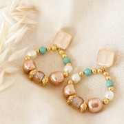 Ganchos pendientes cuadrado & resina epoxi 17x15mm Dorado con oro fino - Turquesa pearl x2