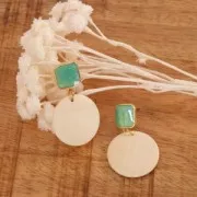 Ganchos pendientes cuadrado & resina epoxi 17x15mm Dorado con oro fino - Turquesa pearl x2