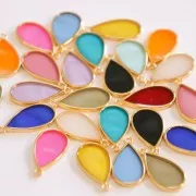 Dije gota resina epoxi efecto vitral 22.5x12 mm Dorado con oro fino - Marrón x1