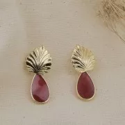 Dije gota resina epoxi efecto vitral 22.5x12 mm Dorado con oro fino - Fuchsia x1