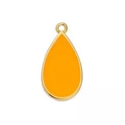 Dije gota resina epoxi efecto vitral 22.5x12mm Dorado con oro fino - Orange Fluo