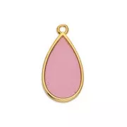 Dije gota resina epoxi efecto vitral 22.5x12 mm Dorado con oro fino - Rosa x1