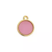Mini dije redondo resina epoxi efecto vitral 11x8 mm Dorado con oro fino - Rosa x1