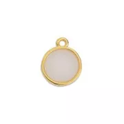 Dije redondo resina epoxi efecto vitral 14x11.5 mm Dorado con oro fino - White Opal