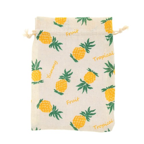 Bolsa pequeña de algodón estampado piña para regalo joyas 130x170 mm - Verde - Amarillo x1
